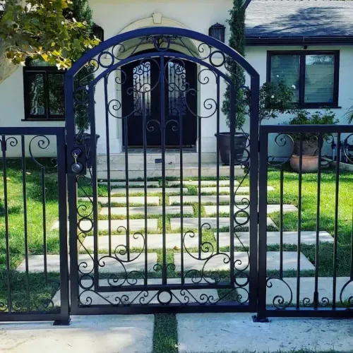 Arched wrought iron garden gate